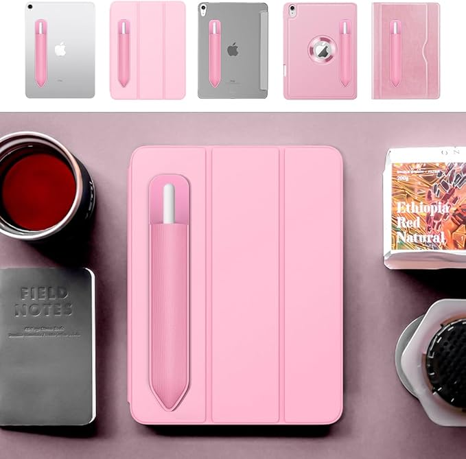 MoKo Pencil Holder Sticker Fit Apple Pencil Pro/ (USB-C)/ 1st/ 2nd Generation, Elastic Pencil Pocket Pouch Adhesive Sleeve Attached to iPad Case for Stylus Pens, 2 Pieces Flowers Pink