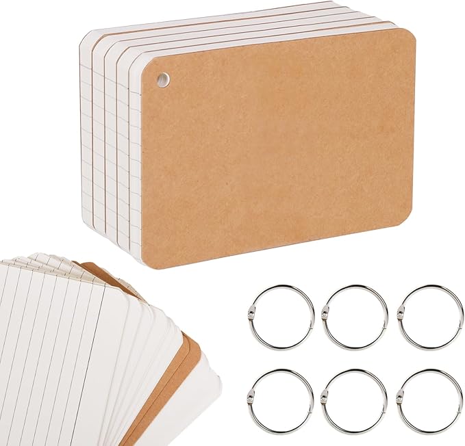 zmybcpack 6 Pack 360 Pcs 4x6 Inch Lined Flash Cards with Binder Rings (60 Sheets Each Pack), Ruled Index Cards Study Cards 4x6 Lined Note Cue Cards for Studying, School, Memory