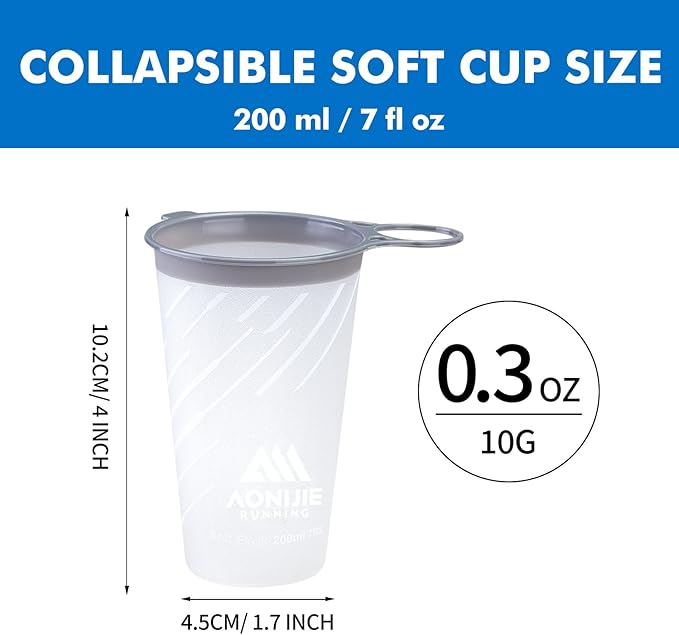 AONIJIE Collapsible Cup 200ml – Foldable Hiking Cup, Ultra Portable Soft Cup for Trail Running, Camping & Travel, Silicone Water Cup for Outdoor Hydration - White