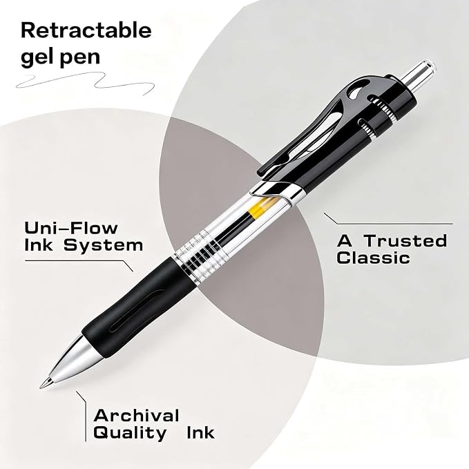 30 Pack Black Retractable Gel Pens, 0.7mm Fine Point Quick Dry Ink Pens, No Smudge No Bleed Through, Comfort Grip Smooth Writing Pens for School Office Home Supplies