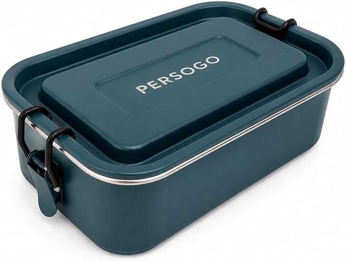 Stainless Steel Lunch Box, Leak-Resistant Bento Food Container with Locking Clips, Powder-Coated Metal Meal Prep Box for Work, Travel & Adults, 30 oz (900 ml) Deep Lagoon