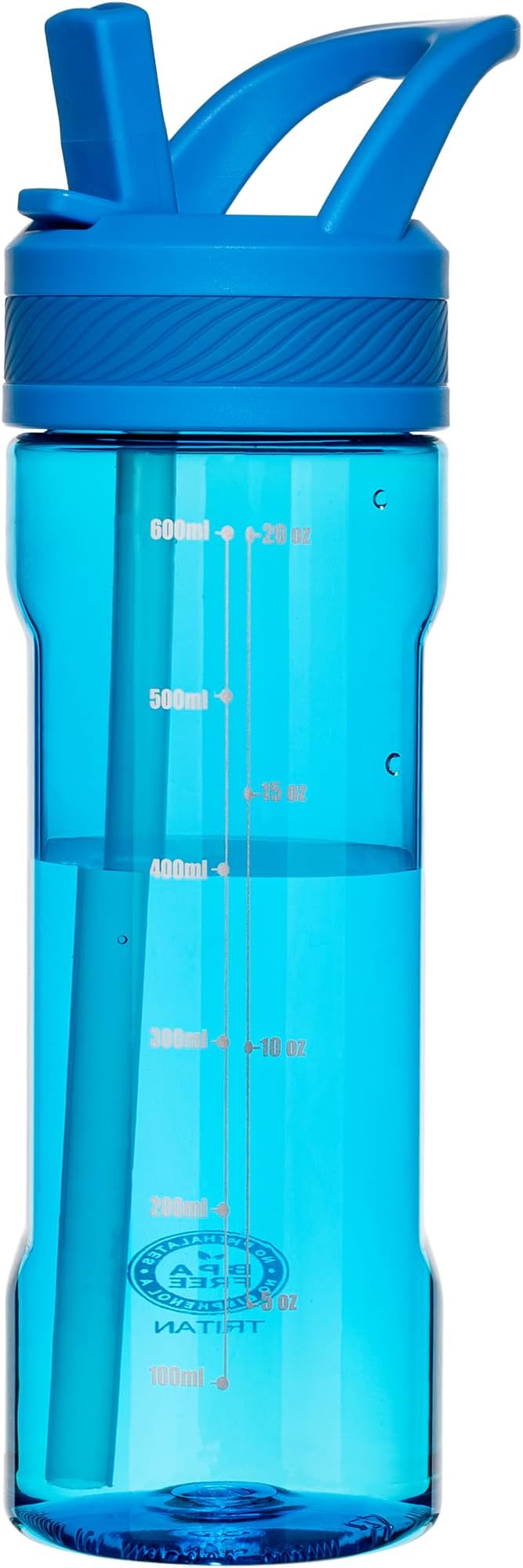 OLDLEY 20oz Kids Water Bottle with Straw, BPA-Free Tritan Water Bottle for School, Leakproof Clear Water Bottle with One Click Open, Measurement Scale, Cup Holder Friendly for Boys Girls,Blue