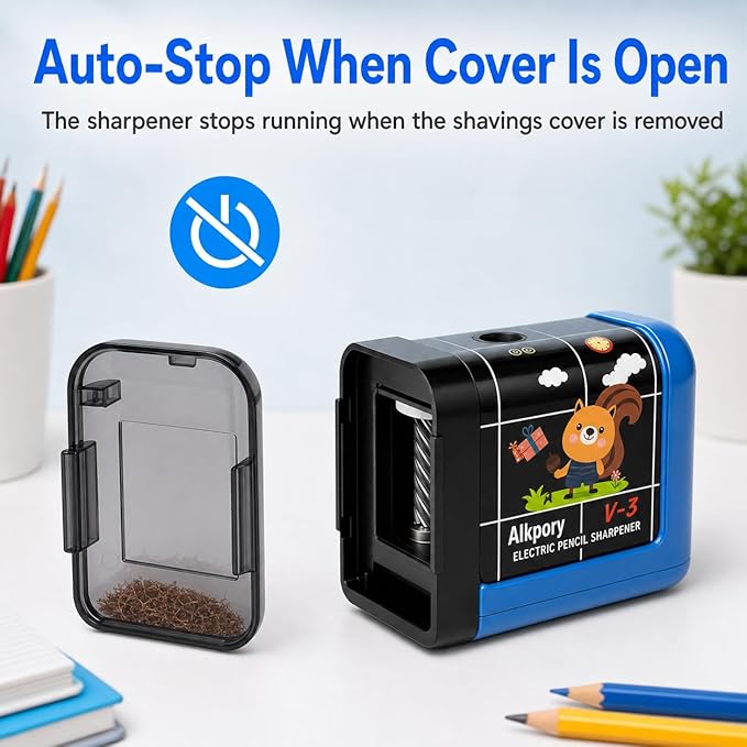 Battery Operated Electric Pencil Sharpener for Kids, Auto Stop Safety Switch, Fast Pencil Sharpener for No.2 and Colored Pencils, Portable Desk Sharpener for School, Home, Office, Blue