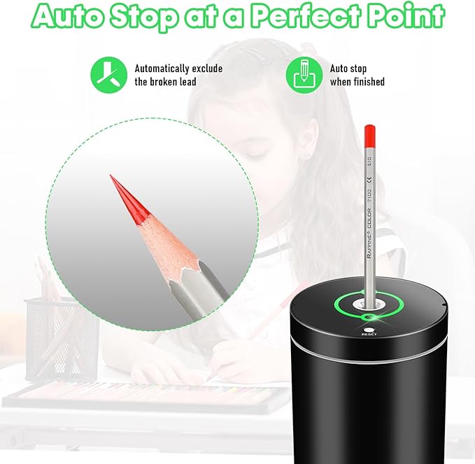 Fully Automatic Electric Pencil Sharpener,Rechargeable Smart Pencil Sharpener.Suitable for No. 2/Colored Pencils (6-8 mm),Applicable to School/Classroom/Office/Home