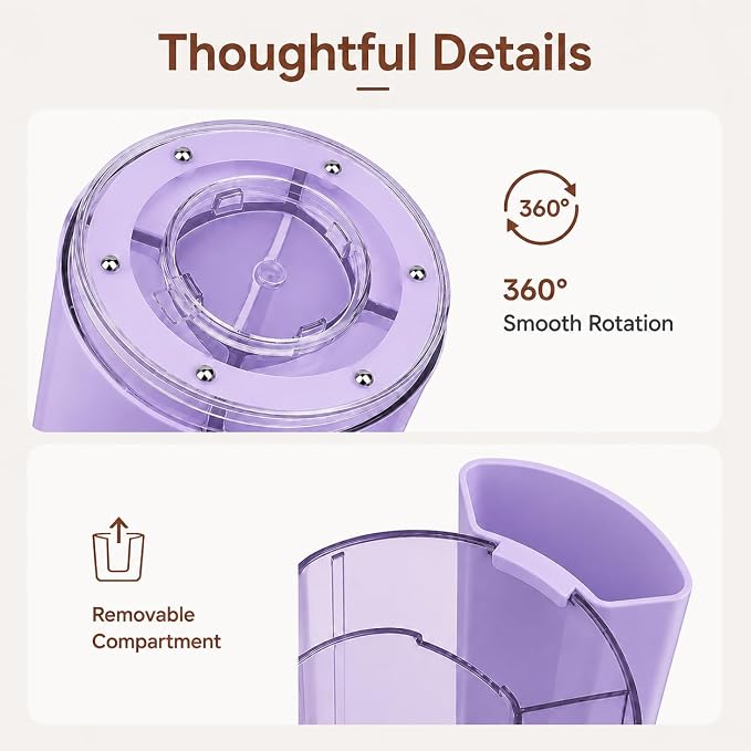 360° Rotating Pen Holder for Desk Adjustable Pencil Organizer, Purple | Plastic Pen Cup for Women Cute Office Supplies and Accessories Desktop Storage Box Art Caddy for School, Work, Home