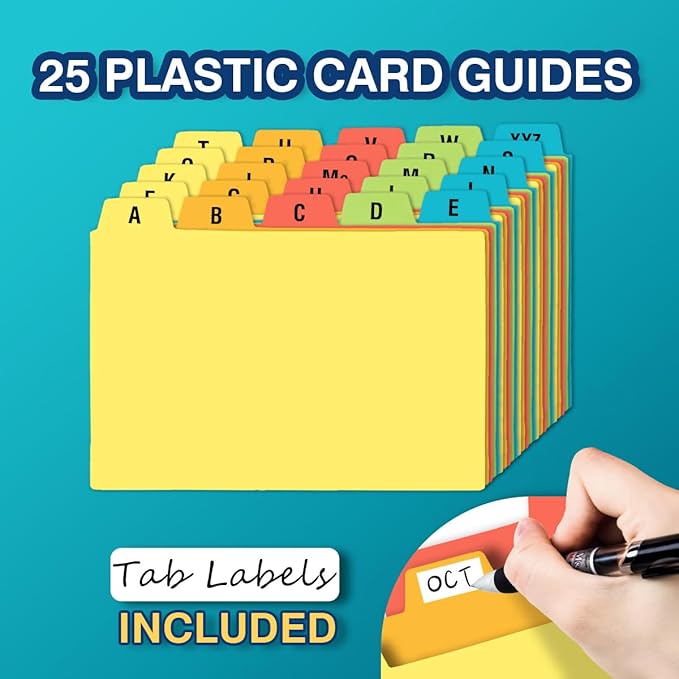H4D 4x6 Index Card Holder with 100 Heavyweight Ruled Index Cards and 25 Plastic Dividers, Black
