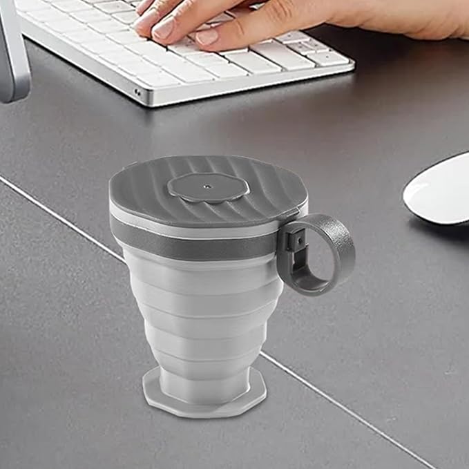 Reusable Travel Cup, Foldable Outdoor Coffee Mug, Leak-Proof Pocket-Size Water Bottle with Durable Silicone Body, Lightweight Portable Accessory with Modern Style, Camping Tool for Hot Cold Drinks