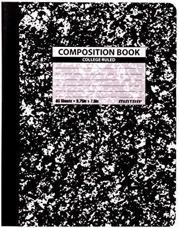 Mintra Office Composition Books - Sturdy Flexible Cover (4 Pack, Black Marble Comp - College Ruled)
