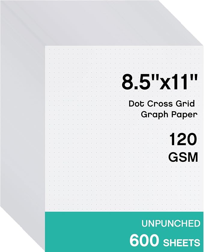 Sabary 600 Sheets Dot Cross Grid Graph Paper Loose Leaf, 8.5 x 11 Inches Letter Size Unpunched Dotted Grid Filler Paper Refills for Journaling, Drafting, Engineering Math, White (Novel Styles)