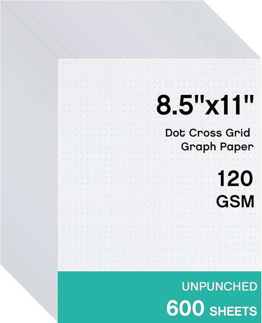 Sabary 600 Sheets Dot Cross Grid Graph Paper Loose Leaf, 8.5 x 11 Inches Letter Size Unpunched Dotted Grid Filler Paper Refills for Journaling, Drafting, Engineering Math, White (Novel Styles)