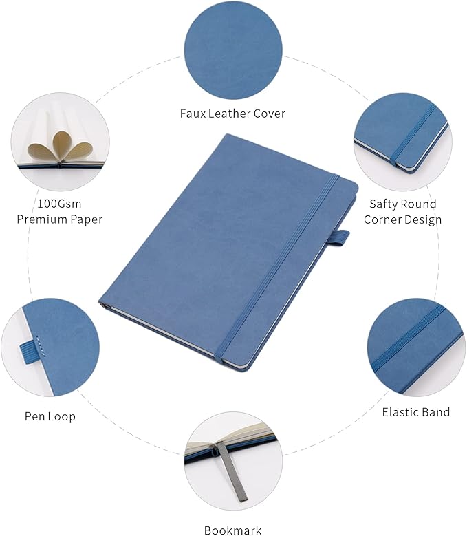 Lined Journal Notebooks with Pen Loop, Hardcover Notebook Journal for Work, 100Gsm Premium Thick Paper with Inner Pocket, Medium 5.7"x8.4", （Green-Blue, Ruled）