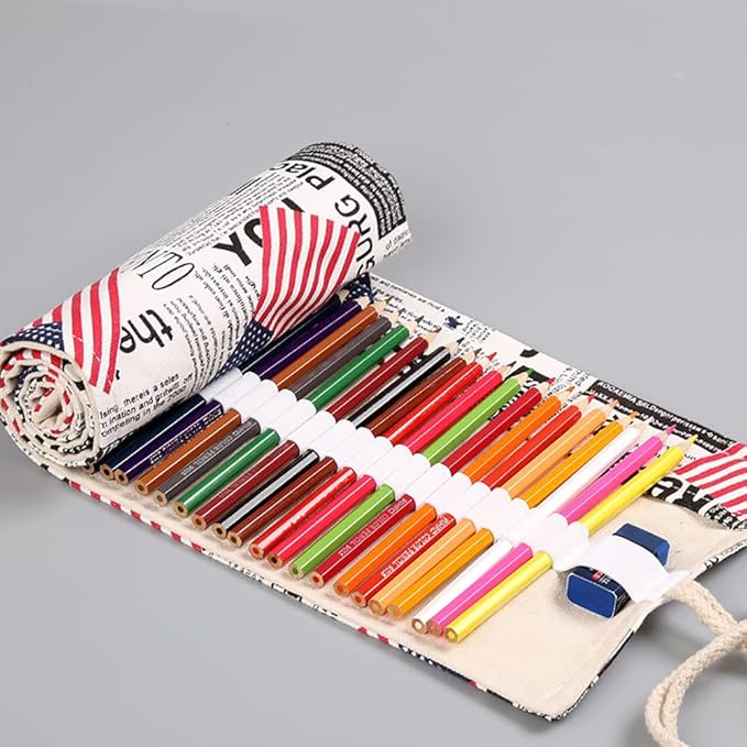 DIYOMR 24/36/72 Slots Pencil Wrap - Roll Up Bag with Short Brushes Pouch Case for Drawing, Coloring and Sketching - NO PENCILS (Flag, 36 Slots)