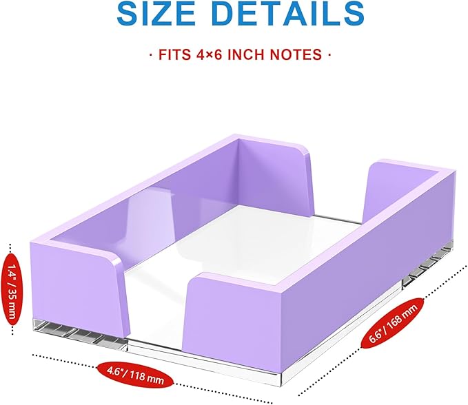 WINFFOR Acrylic Notepad Holder Dispenser - 4x6 in Sticky Note Memo Holder Self-Stick Note Pad Organizer (W/O Pads) Office Desk Accessories School Supplies, Purple