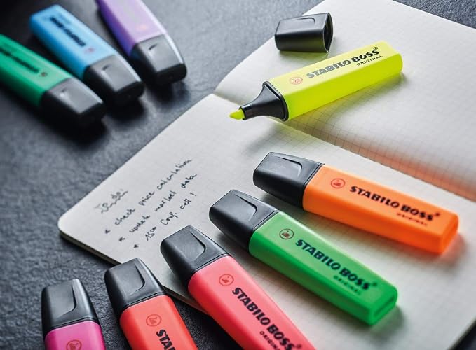 STABILO - BOSS ORIGINAL - Highlighter - Pack of 4 - Yellow, Orange, Green, Pink
