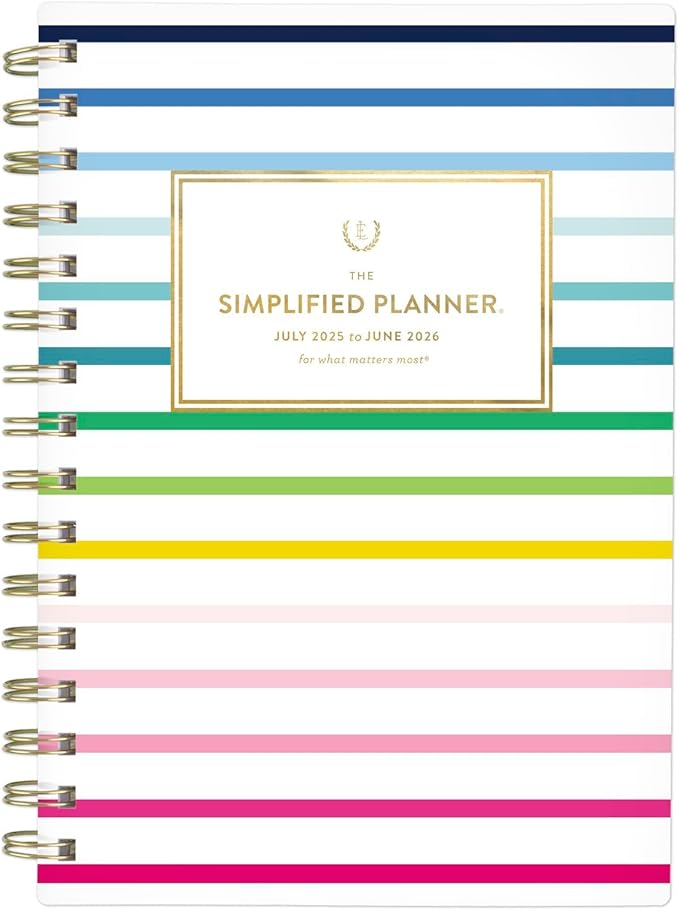 AT-A-GLANCE Planner 2025-2026 Academic, Simplified by Emily Ley, Weekly & Monthly, 5-1/2" x 8-1/2", Small, Monthly Tabs, Flexible Cover, Happy Stripe (EL37-200A)