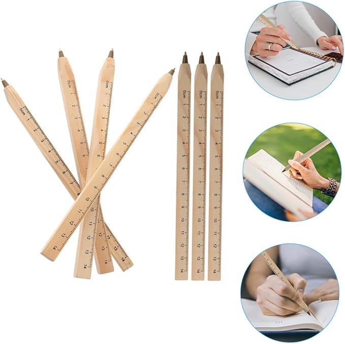 Didiseaon 20pcs Wooden Ballpoint Pens Black Carpenter Marker Ballpoint Ink Pen with Printed Scale Ruler Natural Biodegradable Woodwork Supply for Engineering Drawing and Office Use