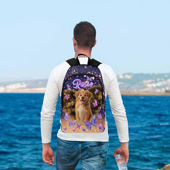 M YESCUSTOM Custom Girls Backpack with Pet Face Personalized School Bookbag with Lunch Bag Kids Backpacks for Girls Boys Elementary Preschool Cute Book Bag Daypack Travel Bag Water Bottle