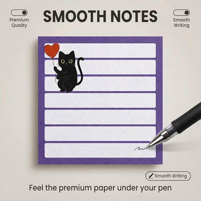 Cute Sticky Notes 9 Pack, 3x3 Inch Adhesive Memo Pads 450 Sheets, Lined and Blank, Kawaii Kitten Stationery, Funny Cat Lover Gifts for Women, Office Desk School Supplies