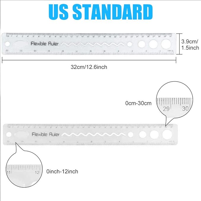 30CM/12inch Unbreakable Clear Rulers Dual Scale Bendable Flexible Rubber Rulers Transparent Shatterproof Straight Plastic Ruler,12 in Flexi Folding Rulers School,Classroom,or Office Kids/Adults(4PCS)