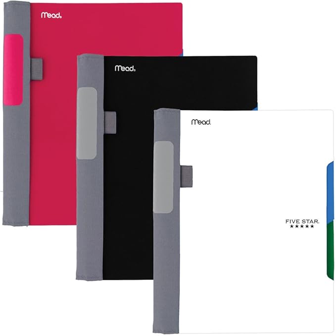 Five Star Advance Spiral Notebooks, 2 Subject, College Ruled Paper, 100 Sheets, 9-1/2" x 6", Black, Red, White, 3 Pack (38639)