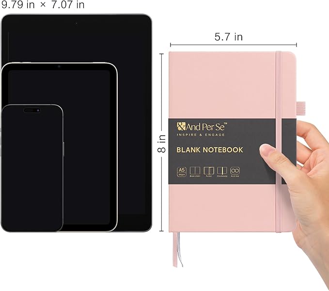 &And Per Se Blank Sketch Notebook, A5 Hardcover, 160 Pages 100gsm Thick Paper, Unlined Journal for Drawing, Doodling, Hand Lettering – Creative Gift for Artists, Designers, Writers (Pink)