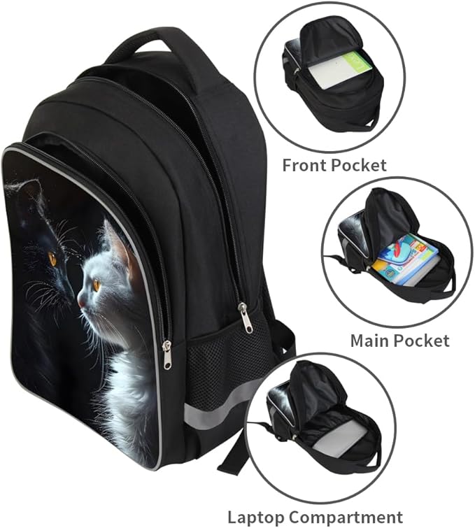 Kids Backpack Lightweight Durable Medium Teens Kids Backpack for School Boys and Girls Bookbag with Adjustable Shoulder Straps & Padded Back 17 Inch School bags with 3D Reflective Cat Cartoon
