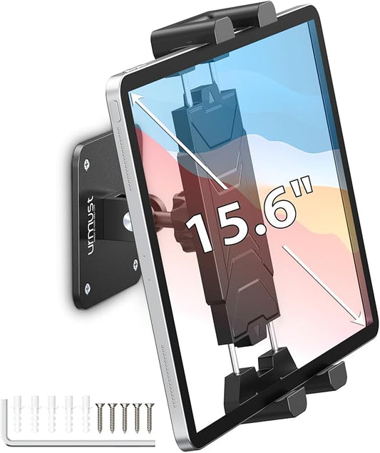 Urmust Universal Tablet Wall Mount Holder, 360 Adjustable, for 4.7-15.6" Devices, iPad, iPhone, Galaxy Tab, Surface Pro, Sturdy Aluminum Wall Phone Holder, for Home, Office & Public Spaces