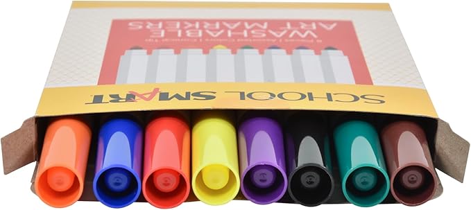 School Smart Conical Tip Washable Markers for School, Home, and More, Assorted Colors, Pack of 8