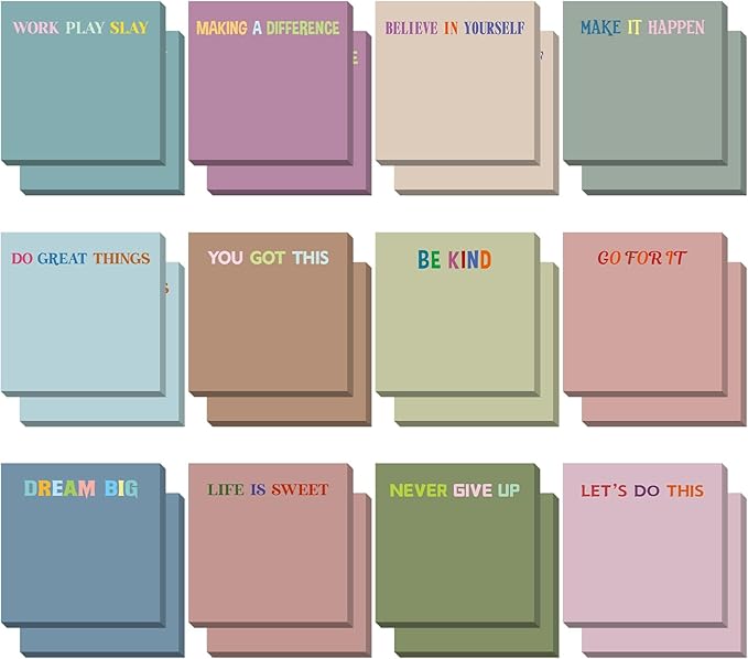 Yinder 24 Pcs Inspirational Sticky Notes Cute Motivational Sticky Notes Pad End of Year Employee Appreciation Gifts Bulk for Teacher Nurse Coworkers Office Supplies 3 x 3''(Motivational,Morandi Color)