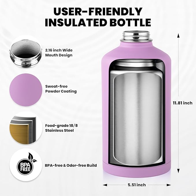RAYMYLO One Gallon Water Bottle Insulated, Triple Walled Vacuum Stainless Steel (Cold for 48 Hrs), Leak Proof & Non-BPA, Large Water Flask Jug with Paracord Handle & Straw Spout Lids