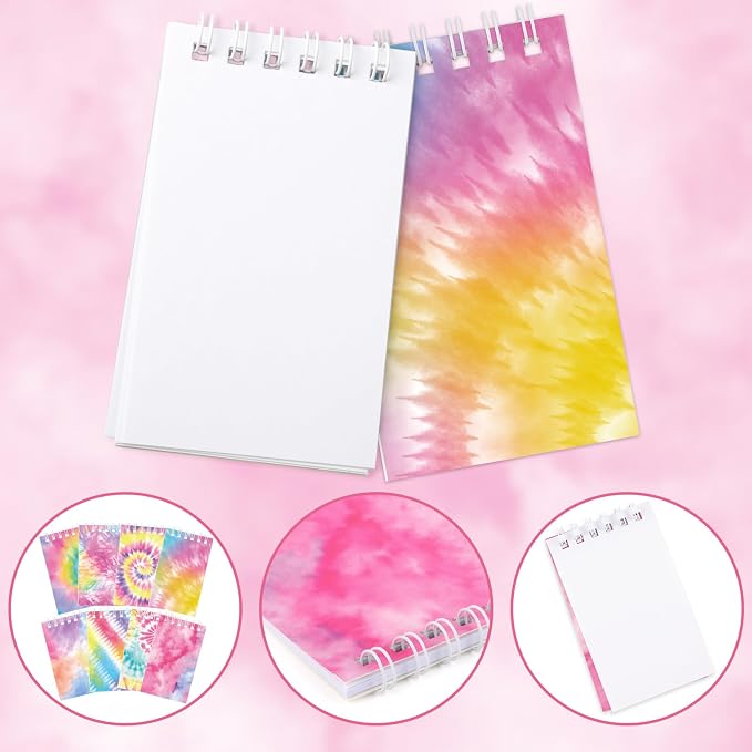 24 Pcs Mini Tie Dye Notepads Multicolor Mini Notebooks Party Favor Small Pocket Spiral Notebooks Memo Note Pads for Work Home Office School Classroom Birthday Party Supplies