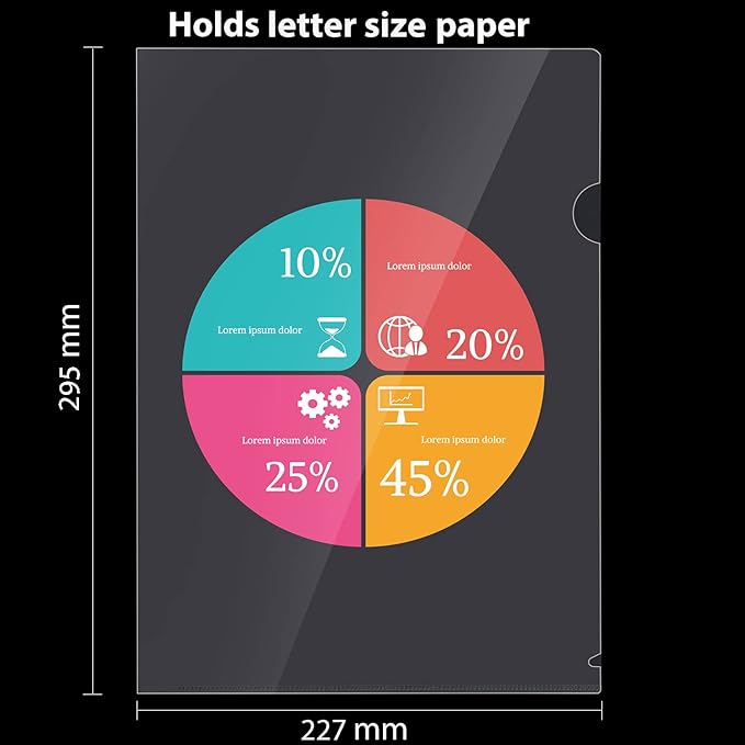 WOT I Plastic Clear Document Folders - 100 Pack, L-Type Folders Copy Safe Project Pockets, for Letter Size Sheets, Transparent Color