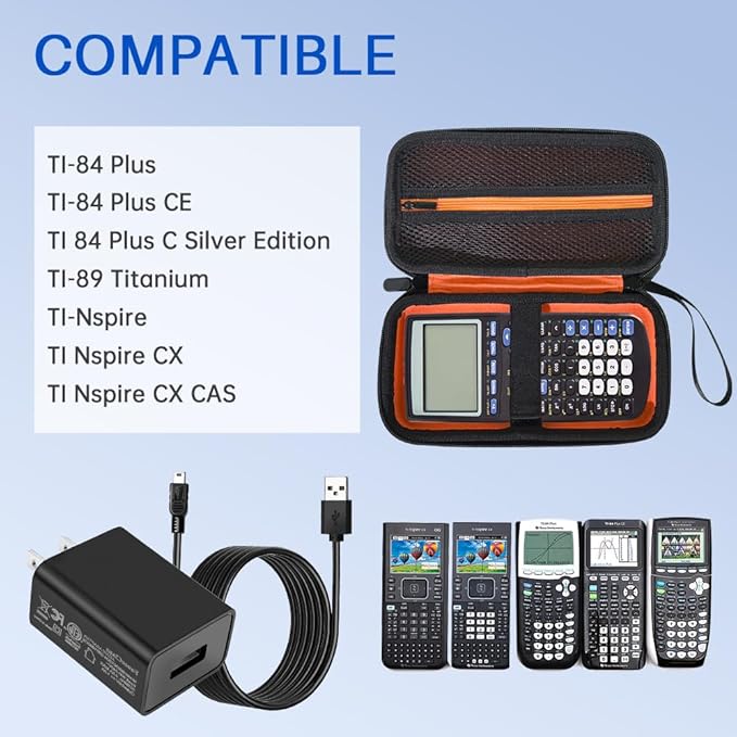 Fouceclaus Hard Carrying Case with Power Charger for Texas Instruments TI-84 Plus CE/TI-84 Plus and TI-84 Plus CE Color Graphing Calculator– Extra Pocket for USB Cables & Accessories