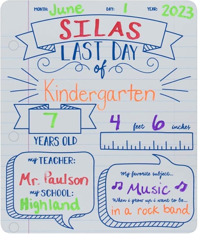 Canopy Street Notebook First and Last Day of School Reusable Dry Erase Sign Photo Prop Set/Easy Clean 10" x 12" Back to School and Last Day of Designs