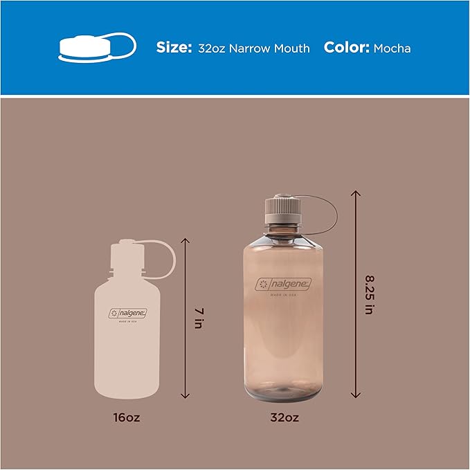 Nalgene 32 oz Narrow Mouth Water Bottle | BPA-Free, Durable & Leak Proof, Lightweight Bottle for Hiking, Gym & Travel, Mocha