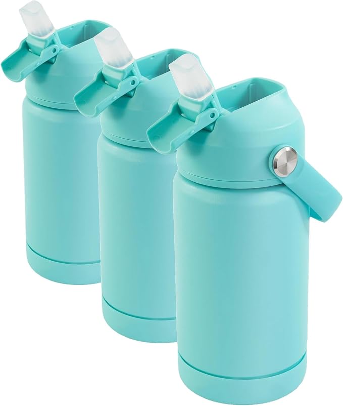 Kerilyn 12oz Kids Water Bottle, Stainless Steel Insulated Water Bottle for Kids, Toddler Cup With Straws Leak-proof, Toddler Water Bottles for School Boys Girls, BPA Free, Green (Pack of 3)
