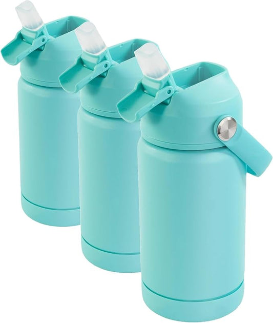 Kerilyn 12oz Kids Water Bottle, Stainless Steel Insulated Water Bottle for Kids, Toddler Cup With Straws Leak-proof, Toddler Water Bottles for School Boys Girls, BPA Free, Green (Pack of 3)
