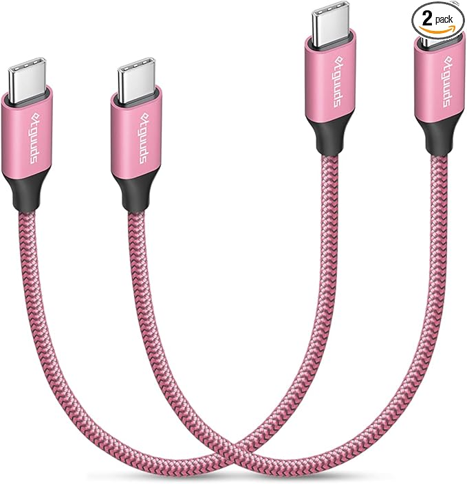 etguuds Pink USB C to USB C Cable 1ft, 2-Pack 60W USBC to USBC Cord, Type C to C Charger Cable Fast Charging for iPhone 17 16 15 Pro Max Plus Air, Samsung Galaxy S25 S24 S23, for MacBook/iPad, Pixel
