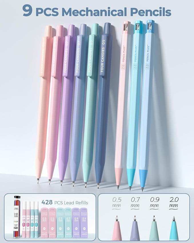 Four Candies 56PCS School Supplies with Pencil Case, Stationery Set, Blue | 6 Multicolor Pens, 12 Pastel Highlighters, 5 Gel Pens, 9 Mechanical Pencils, Back to School, College Essentials for Students