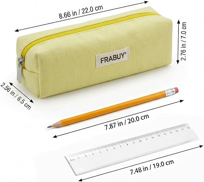 Canvas Pencil Case Pouch – Multipurpose Pen Bag Stationery Yellow | Heavy-duty canvas, smooth alloy zipper, cute organizer for girls and boys, ideal for stationery, cosmetics, tech gear