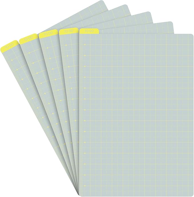Thenshop 5 Pack A6 Gray x Yellow Pencil Board Reusable Notebook Accessory, Flexibility Layout Grids with Ruler Scale