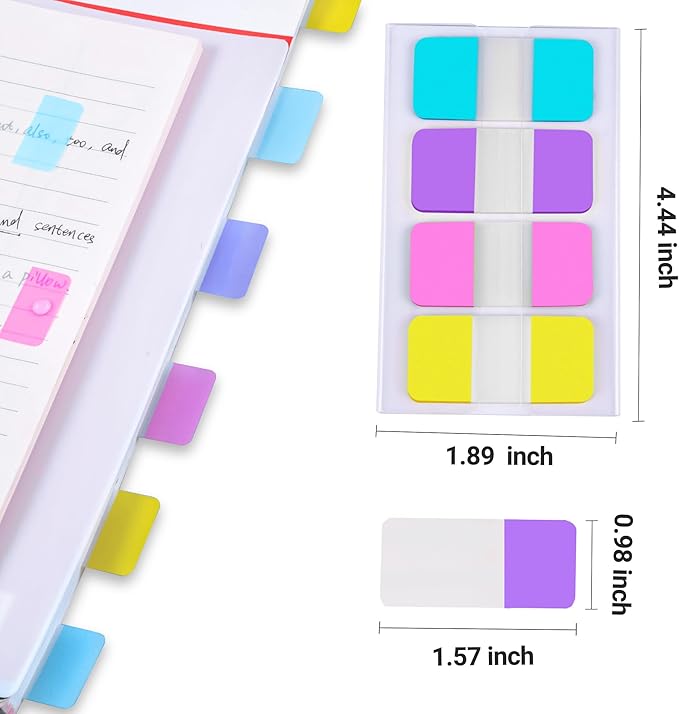 Golcellia 400 Pieces, 4-Colors Sticky Index Tabs Transparent Sticky Notes, Colored Page Markers for Bookmarks, Writable and Repositionable Index Annotation Tabs