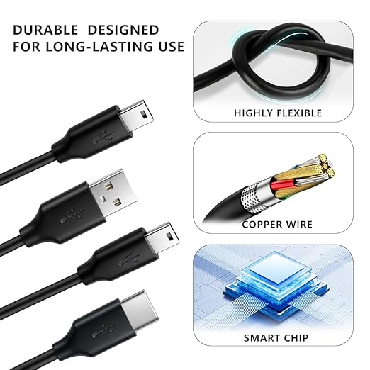 2-Pack USB and USB-C Charging Cables for TI-84 Plus CE, TI-84 Plus C Silver, TI 89 Titanium, and TI Nspire CX graphing calculators. Texas Instruments (TI) Calculator Accessories.
