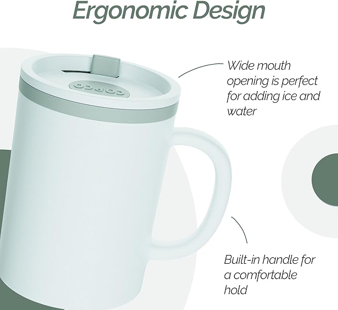 Copco Iconic 16oz Double Wall Insulated Desk Mug with Lid & Handle, Set of 2, BPA-Free Reusable Plastic, Spill-Resistant, Microwave & Dishwasher Safe, Wide Mouth (Grey)