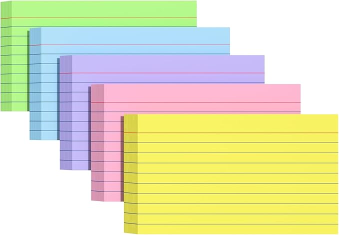 Colored Index Cards 4x6, Flash Cards, Lined Flashcards Notecards, Note Cards for Studying, 180GSM Study Card, 200 Count, 5 Pack of 40