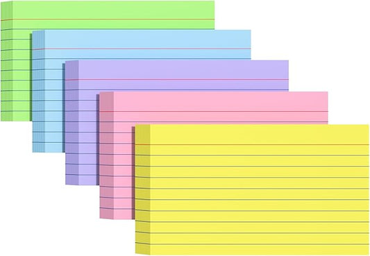 Colored Index Cards 4x6, Flash Cards, Lined Flashcards Notecards, Note Cards for Studying, 180GSM Study Card, 200 Count, 5 Pack of 40