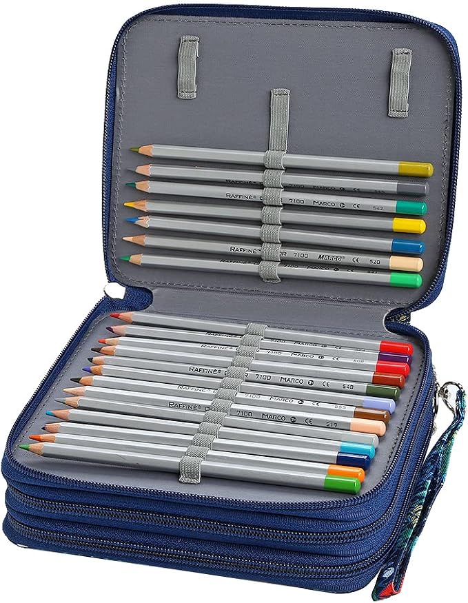 72 Slots Pencil Case Organizer w/Removal Handle Strap | 3-Layer Zipped Pencils Box Large for Colored Pencils Watercolor Pencils for Office and Travel for Artist