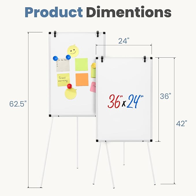 NEWBULIG Magnetic Dry Erase Board 36" x 24", White Board with Adjustable Stand, Heavy-Duty Aluminum Frame & Accessory Tray for Office, Classroom, Home & Presentations, White