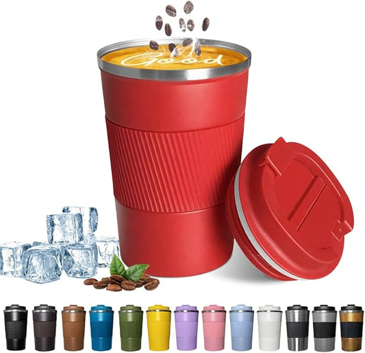 YINBAOGE Insulated Travel Coffee Mug, Spill & Leak Proof, Portable To Go Camping Stainless Steel Coffee Tumbler, Reusable Thermal Coffee Cup with Lid for Hot & Cold Drinks (Red, 17 OZ)