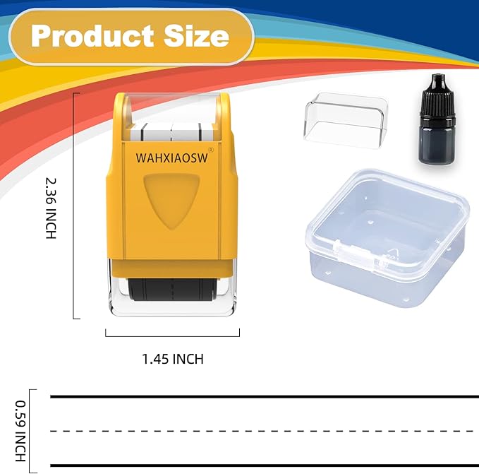 Handwriting Lines Stamp Roller Self-Inking Line Rolling Stamps Handwriting Practice Tool for Teachers Kids Kindergarten (Yellow+Blue)